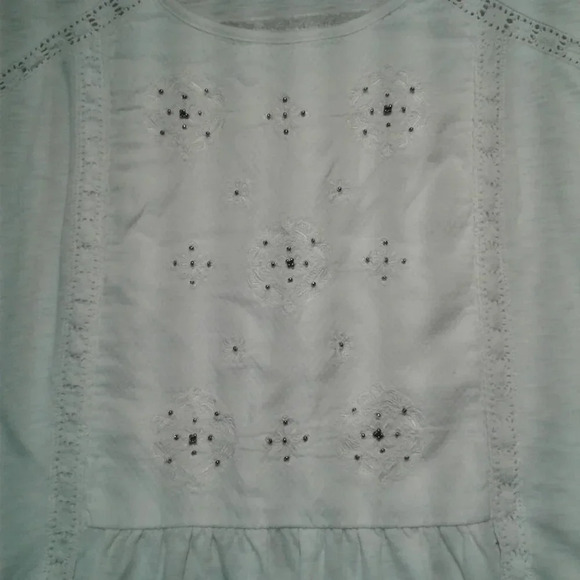 Style & Co  Women's White Cotton Blouse Bell Flared Sleeve Embroidered PM Petite - Picture 4 of 8